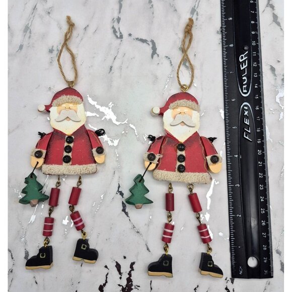 Lot of 2 Rustic Old Fashion Wooden Santa Claus Ornaments Dangle Legs Large 6.5" - Picture 8 of 8